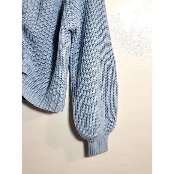 JOLIE & JOY Cropped V Neck Sweater with Drawstring Adjustable Hem Light Blue-S - Picture 9 of 10